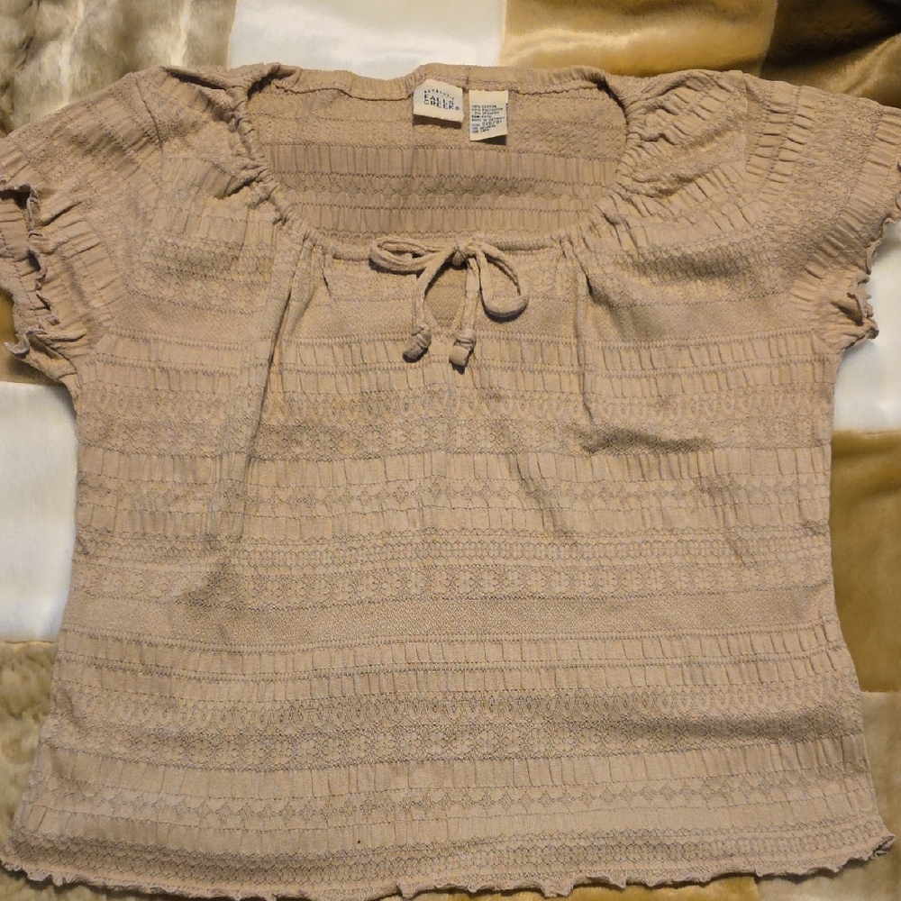 Falls Creek Beige Textured Blouse with Tie Detail